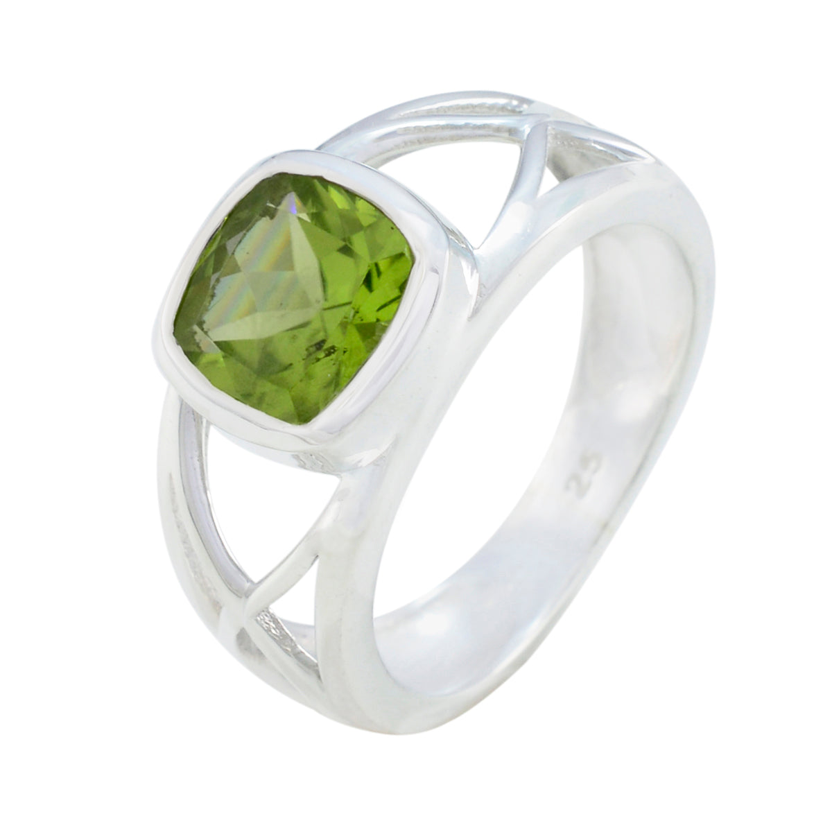 Peridot Solitaire Indian 92.5 Silver Green Gems Tiny Feminine Ring Jewellery