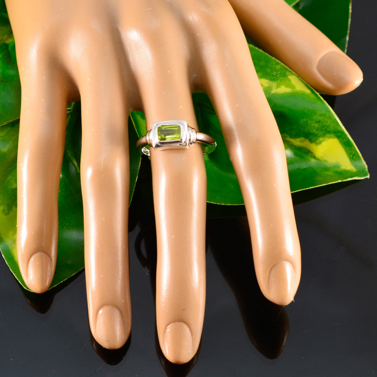 Peridot Solitaire Korean 92.5 Silver Green Gems Whisper thin Boho Ring Jewellery