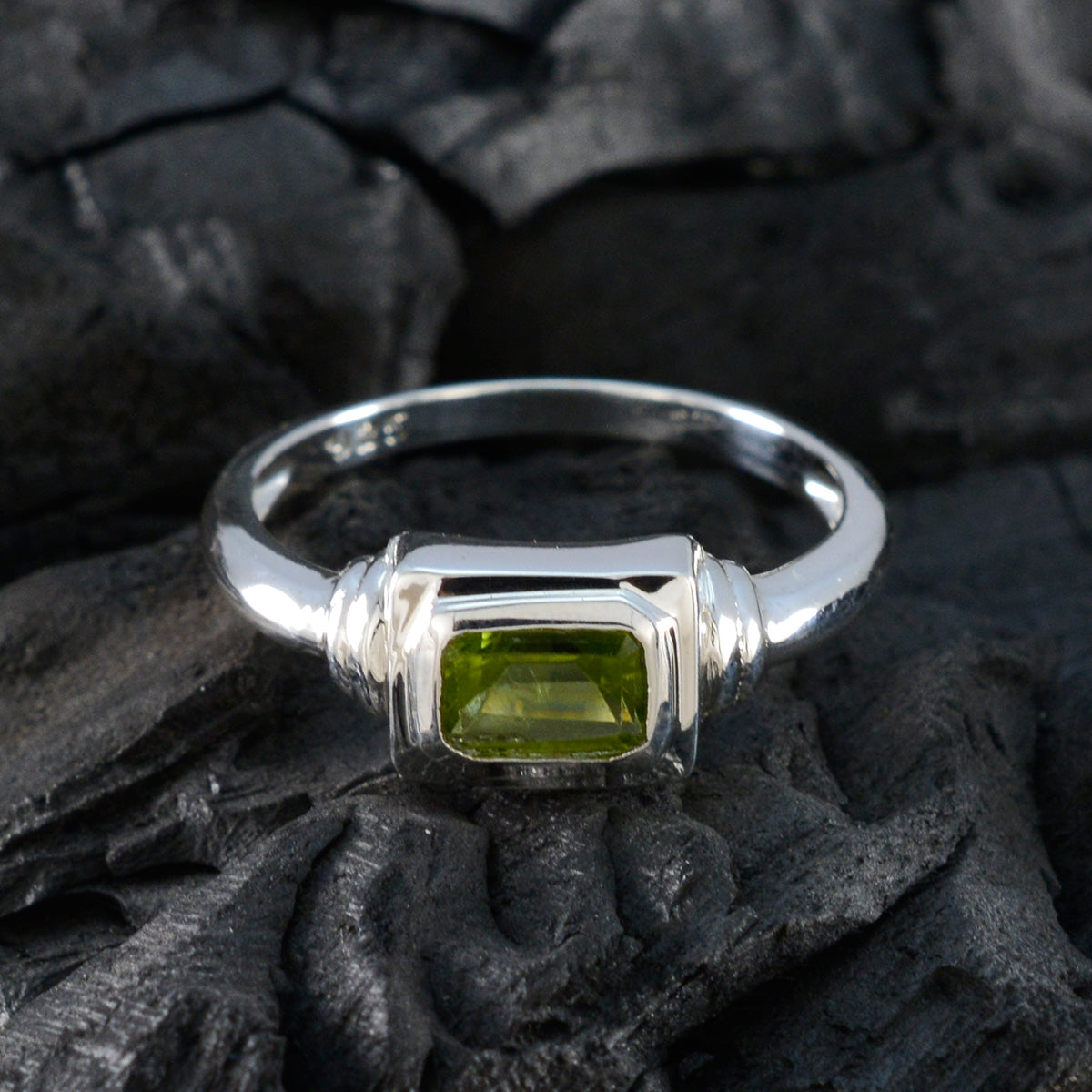 Peridot Solitaire Korean 92.5 Silver Green Gems Whisper thin Boho Ring Jewellery
