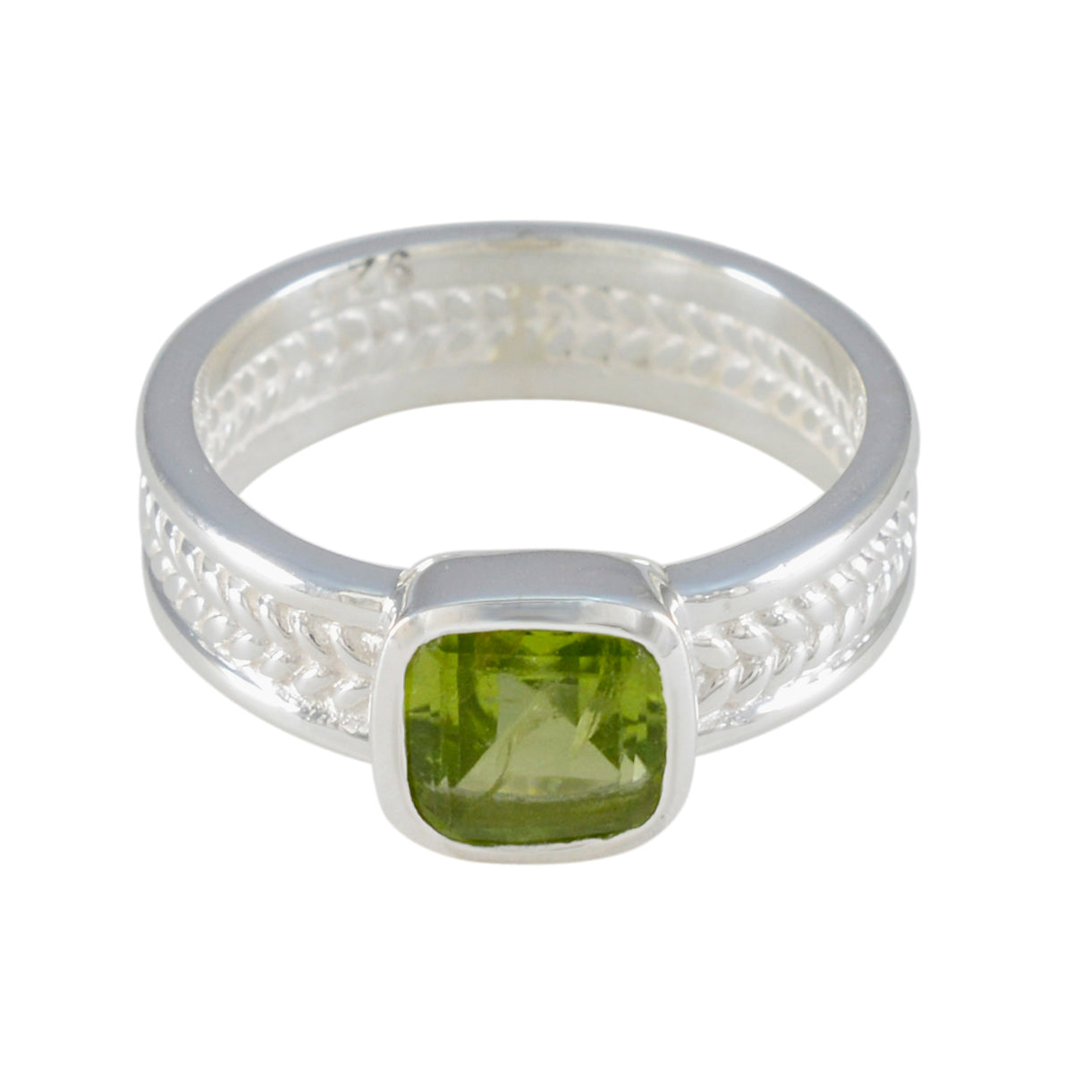 Peridot Solitaire Australian 925 Silver Green Gemstones Mid weight Rope Wire Band Jewelry メイン画像