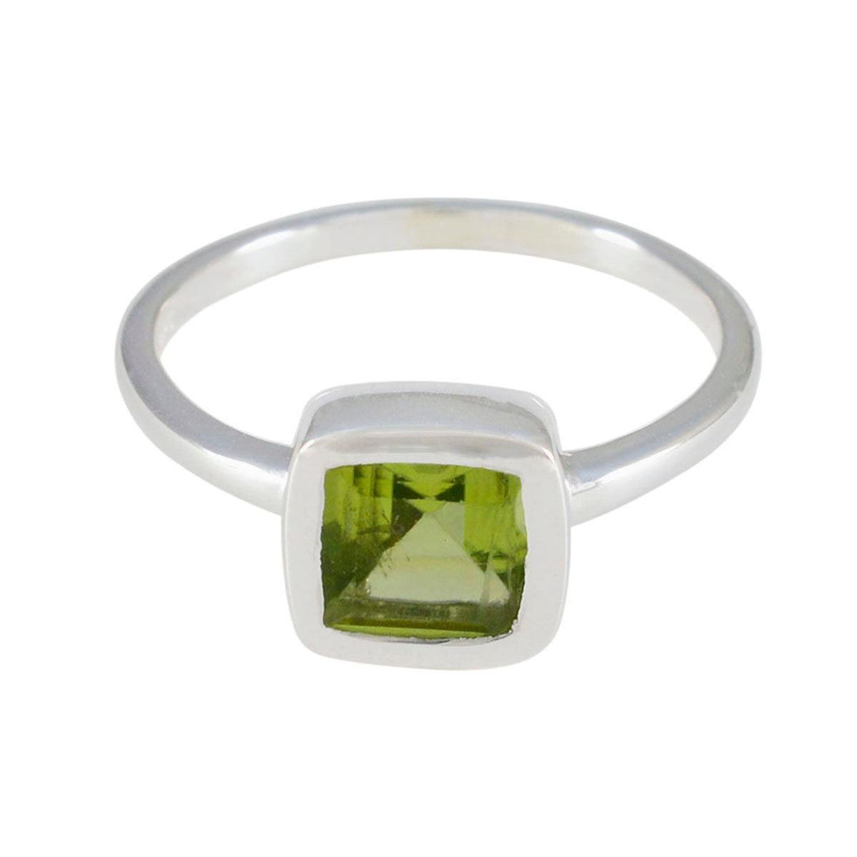 Peridot Solitaire Korean 925 Sterling Silver Green Gemstone Dainty Modern Ring Jewelry