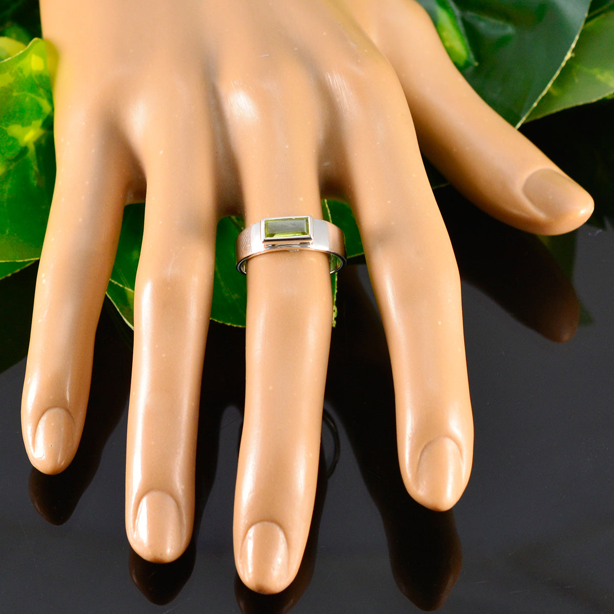 Peridot Solitaire Egyptian 92.5 Silver Green Gemstone Slim Romantic Ring Jewelry
