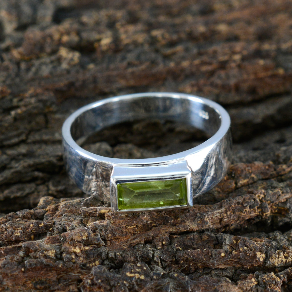 Peridot Solitaire Egyptian 92.5 Silver Green Gemstone Slim Romantic Ring Jewelry
