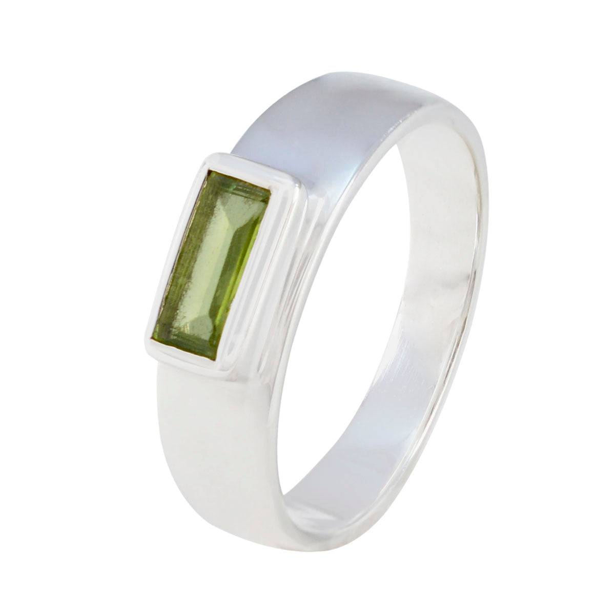 Peridot Solitaire Egyptian 92.5 Silver Green Gemstone Slim Romantic Ring Jewelry