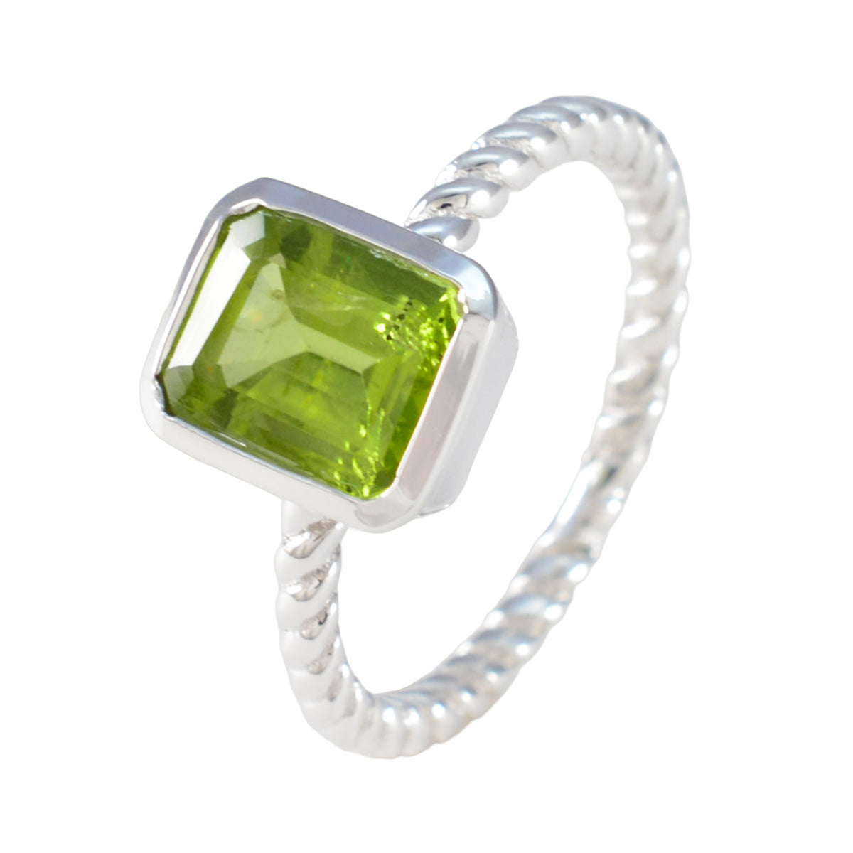 Anillo solitario de peridoto indio en plata 92,5 con piedras preciosas verdes, ligero y moderno. Imagen secundaria del producto