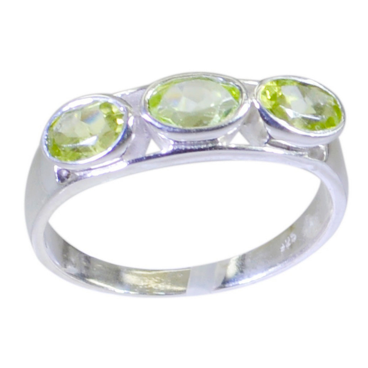 Peridot Trilogy Turkish Sterling Silver Green Gems Dainty Glamorous Ring Jewelry Huvudsaklig produktbild