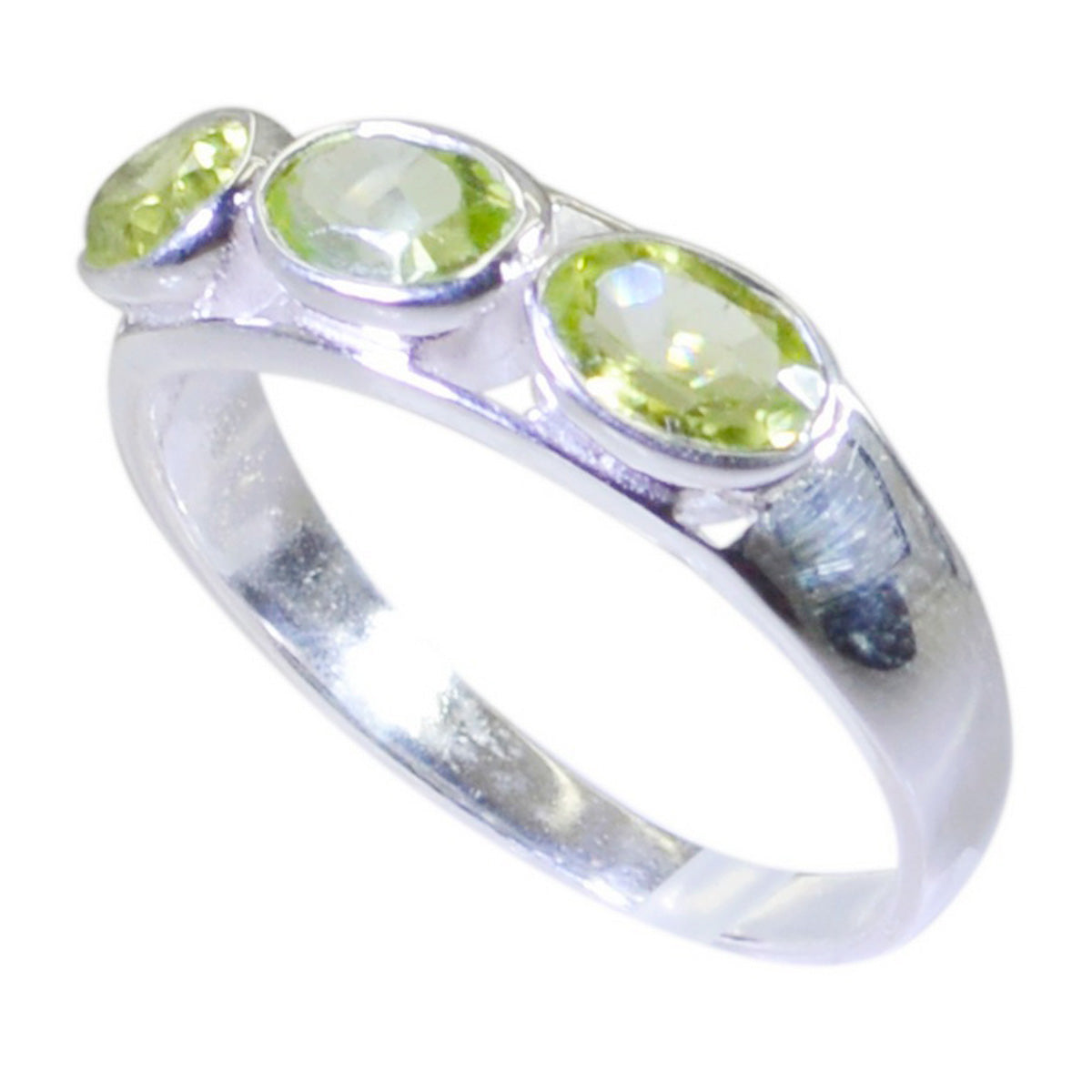 Peridot Trilogy Turkish Sterling Silver Green Gems Dainty Glamorous Ring Jewelry