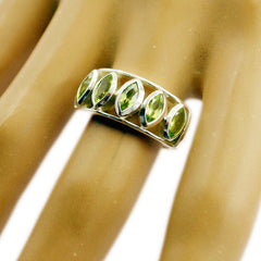 Peridot Penta Russian 925 Sterling Silver Green Gemstones Slim Modern Ring Jewellery