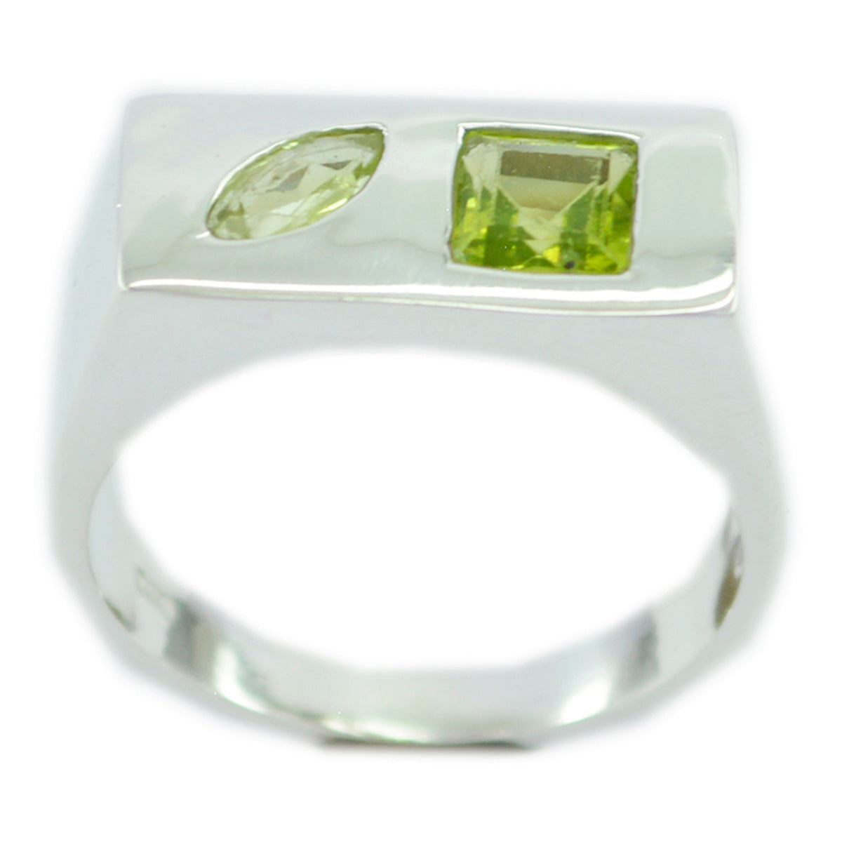 Peridot Toi et Moi Egyptian 925 Sterling Silver Green Gemstones Tiny Trendy Ring Jewelry