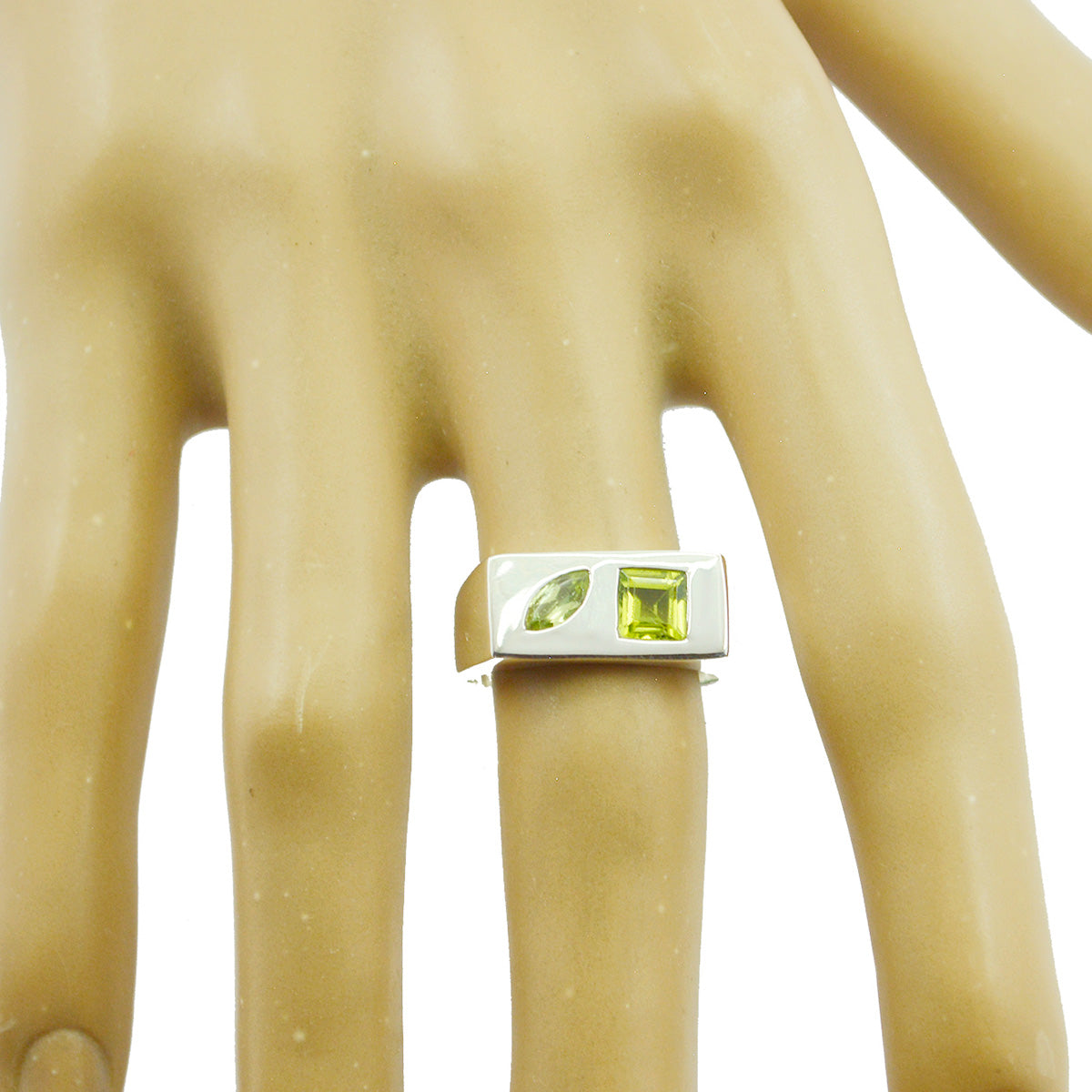 Peridot Toi et Moi Egyptian 925 Sterling Silver Green Gemstones Tiny Trendy Ring Jewelry