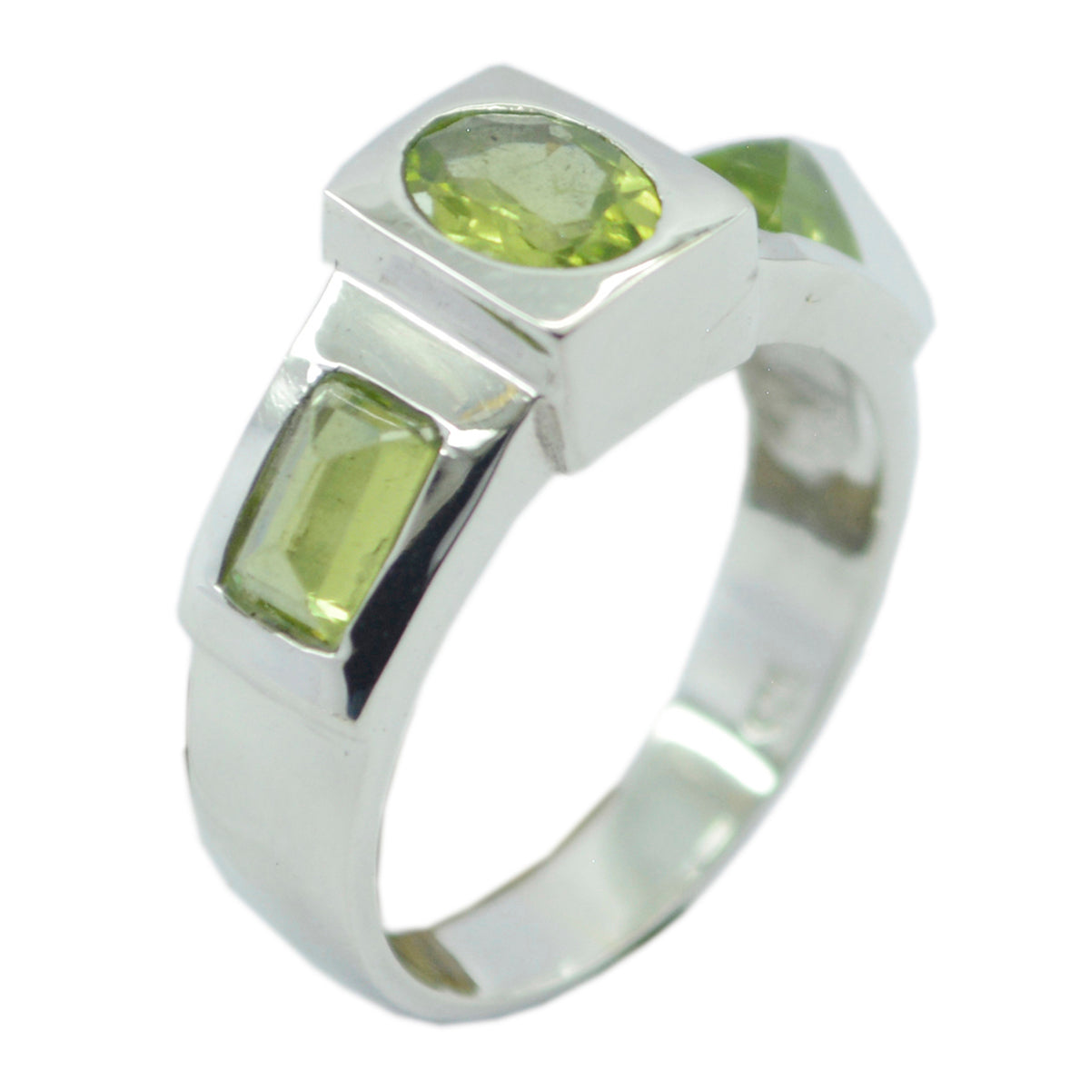 Peridot Trilogy German Sterling Silver Green Gems Tiny Feminine Ring Jewelry