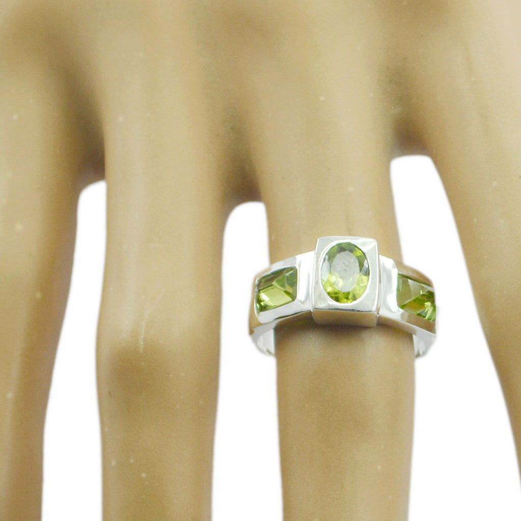 Peridot Trilogy German Sterling Silver Green Gems Tiny Feminine Ring Jewelry
