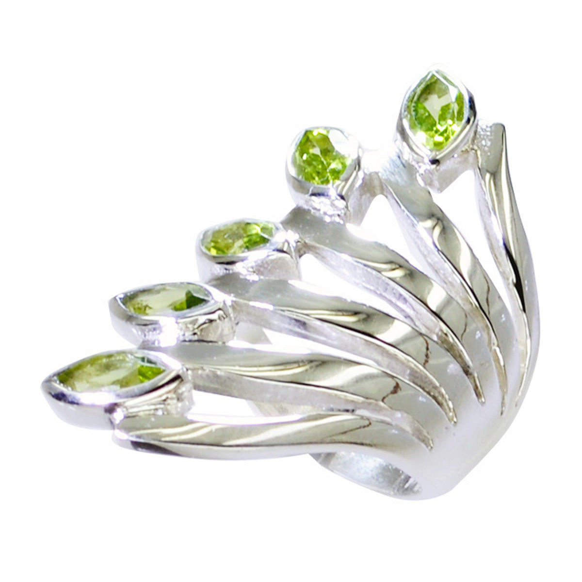 Peridot Penta Italian Sterling Silver Green Gems Statement Vintage Ring Jewellery メイン画像
