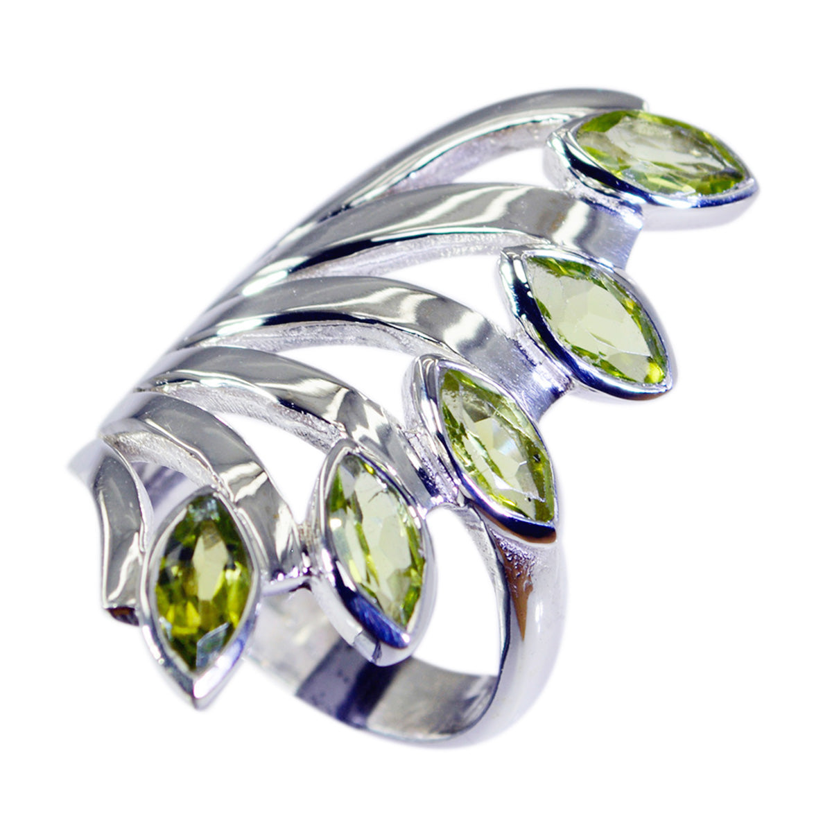 Peridot Penta Italian Sterling Silver Green Gems Statement Vintage Ring Jewellery