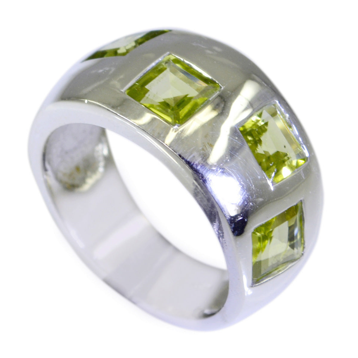 Peridot Trilogy Moroccan Silver Green Gems Eye catching Modern Ring Jewelry