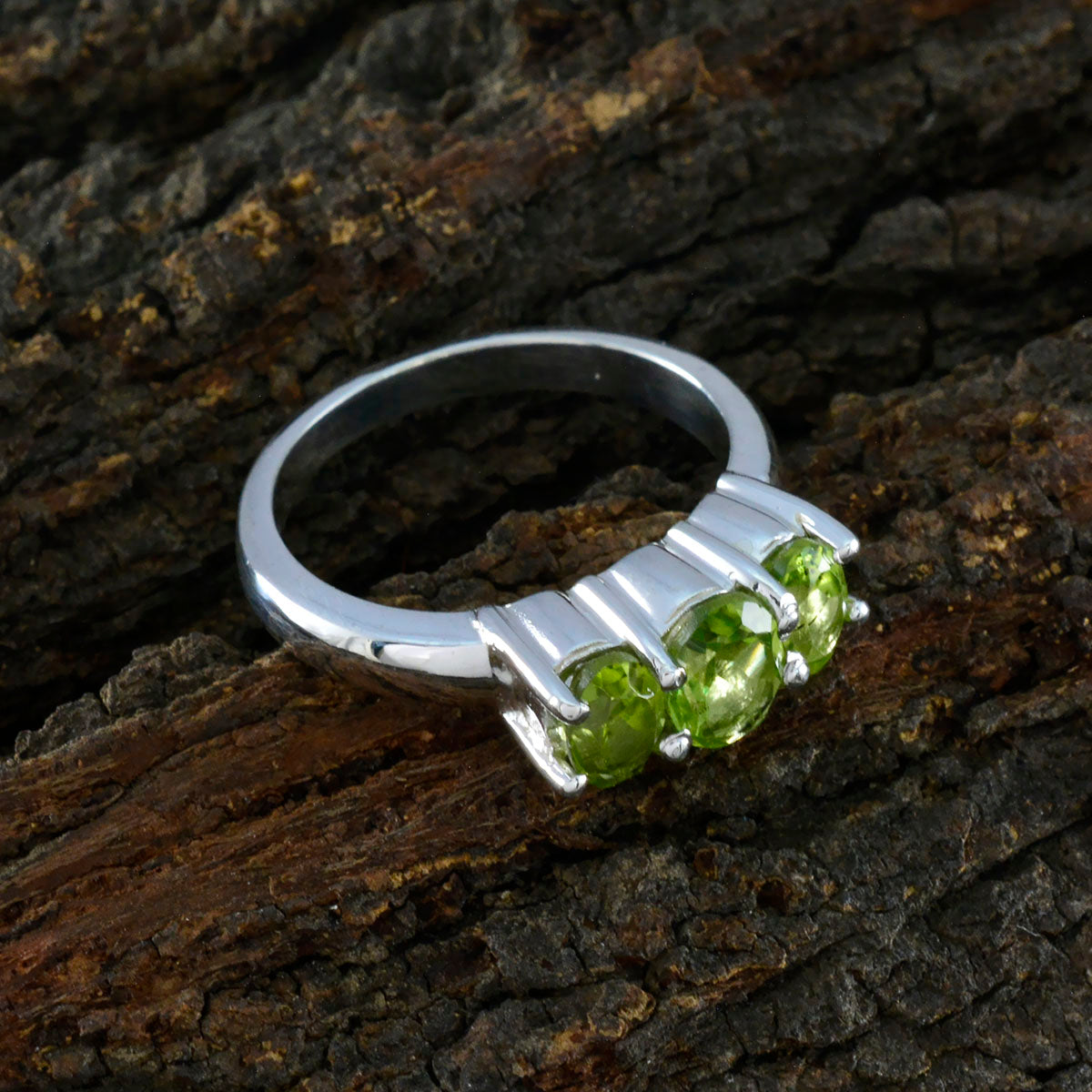 Peridot Trilogy Indian 925 Sterling Silver Green Gemstone Classic Romantic Ring Jewelry
