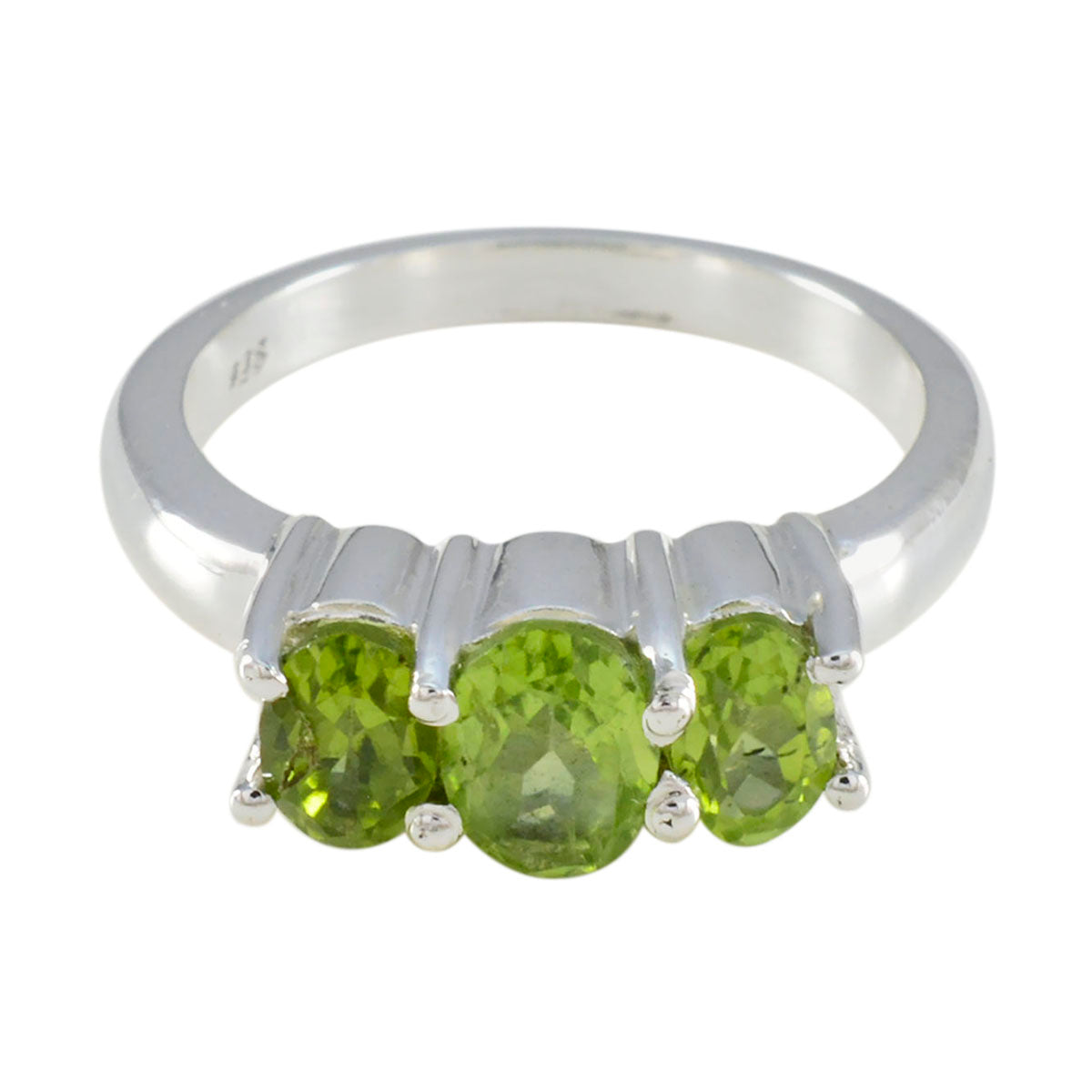 Peridot Trilogy Indian 925 Sterling Silver Green Gemstone Classic Romantic Ring Jewelry Huvudsaklig produktbild