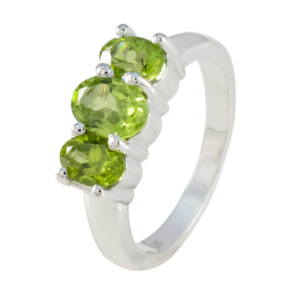 Peridot Trilogy Indisk 925 Sterling Silver Grön Ädelsten Klassisk Romantisk Ring Smycken Sekundär produktbild