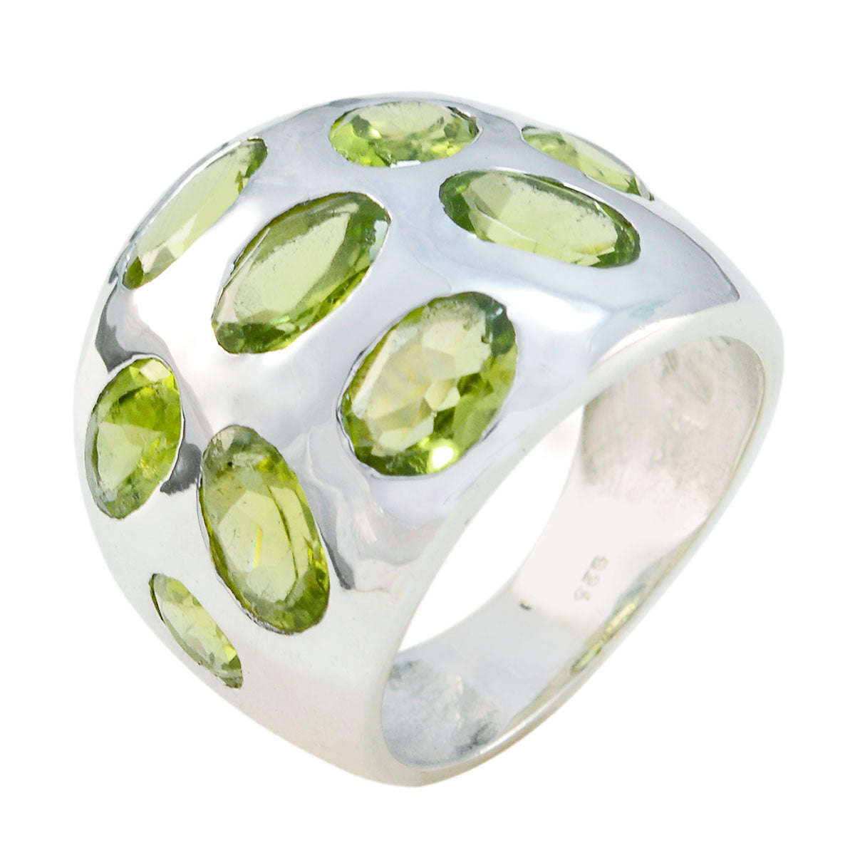 Peridot Navratna Egyptian 92.5 Silver Green Gemstones Versatile Contemporary Ring Jewellery メイン画像