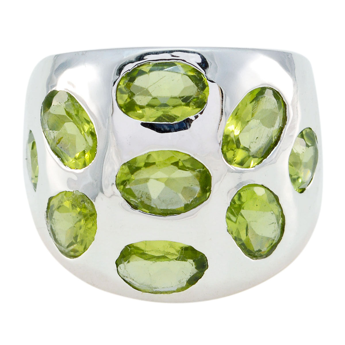 Peridot Navratna Egyptian 92.5 Silver Green Gemstones Versatile Contemporary Ring Jewellery