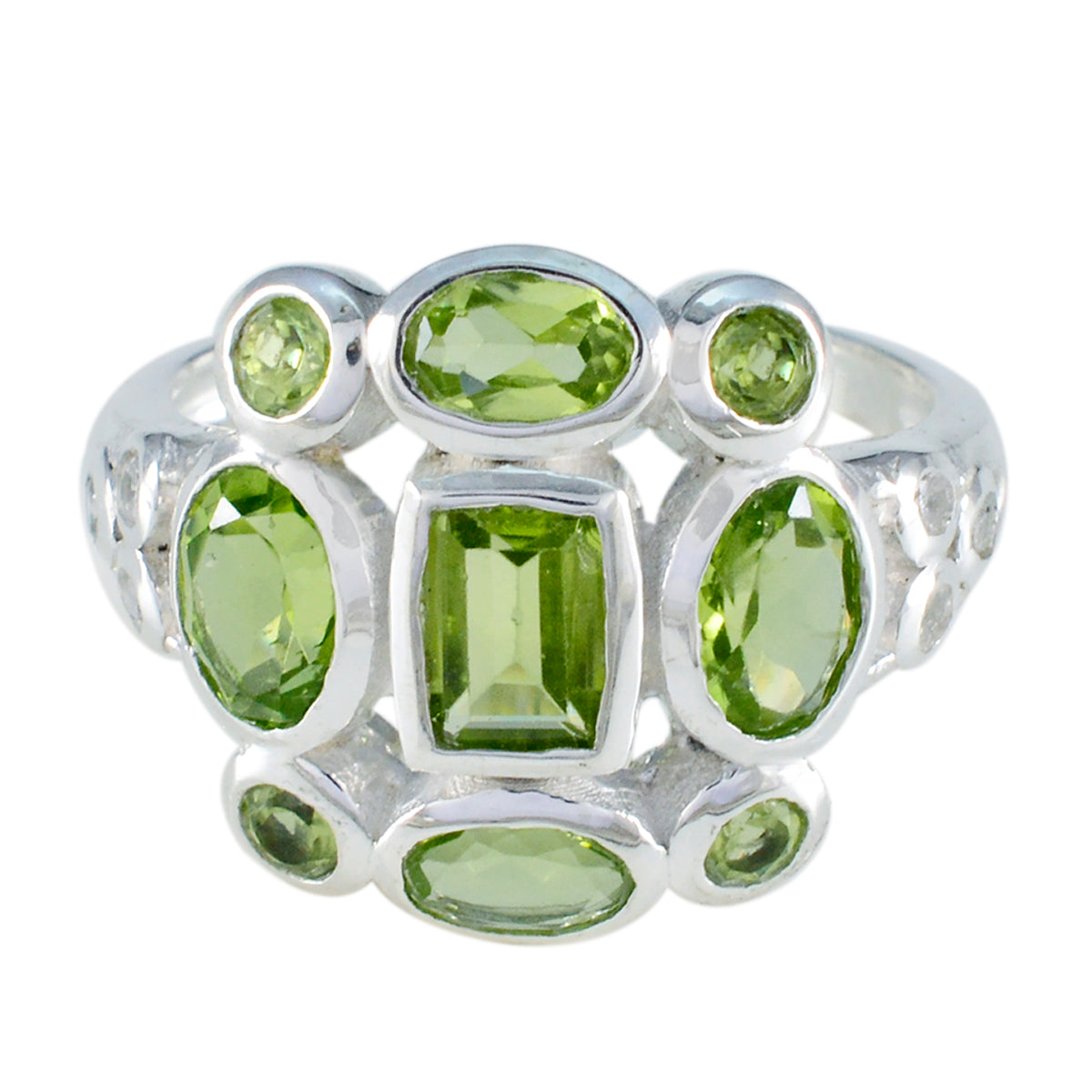 Peridot Navratna African 925 Silver Green Gems Classic Signet Ring Jewellery