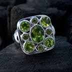 Peridot Navratna Spanish Sterling Silver Green Gemstones Statement Retro Ring Jewelry