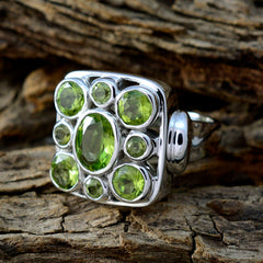 Peridot Navratna Spanish Sterling Silver Green Gemstones Statement Retro Ring Jewelry