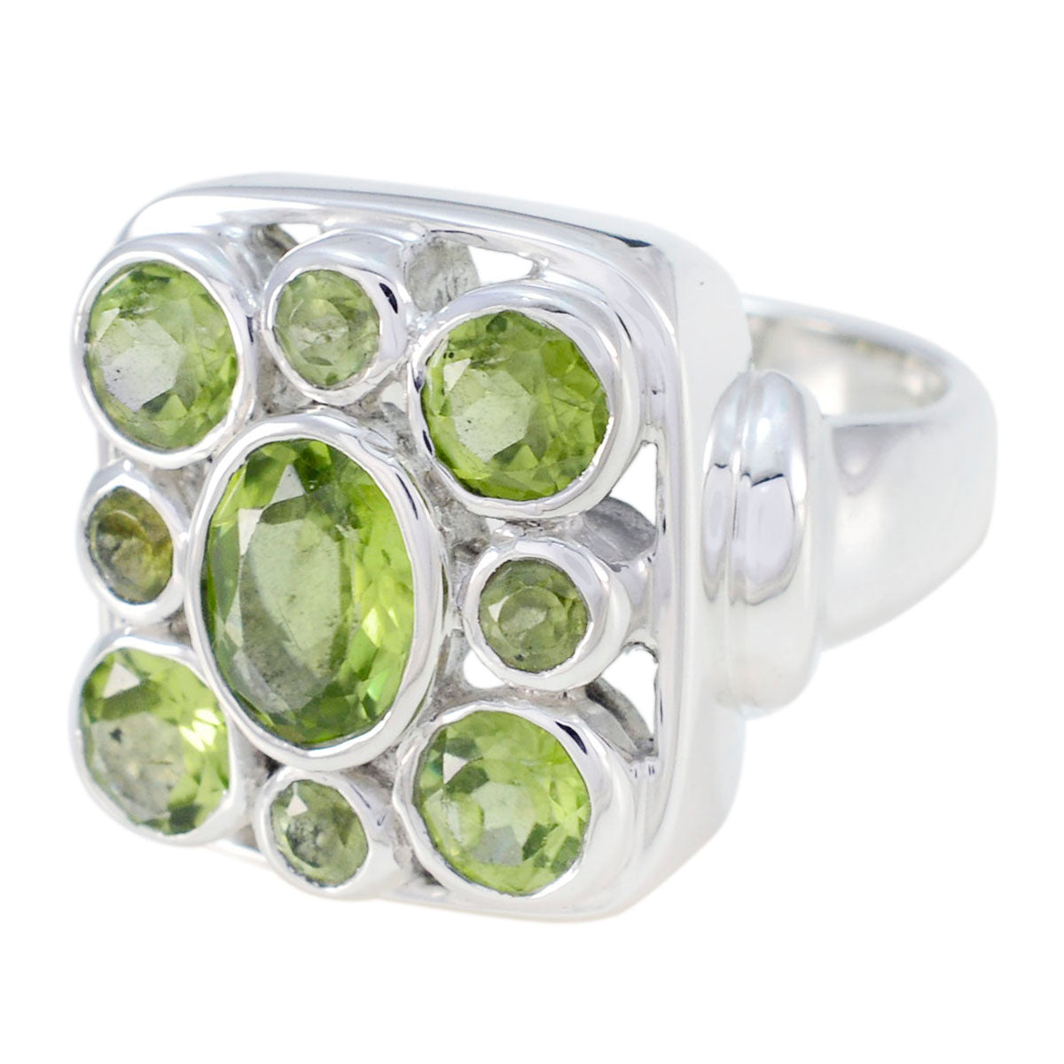 Peridot Navratna Spanish Sterling Silver Green Gemstones Statement Retro Ring Jewelry Главное изображение товара
