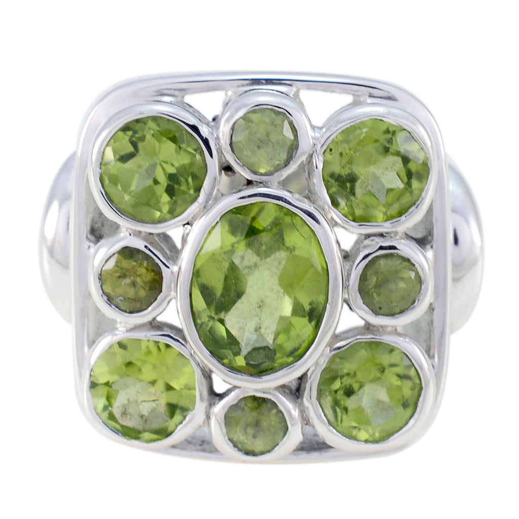 Peridot Navratna Spanish Sterling Silver Green Gemstones Statement Retro Ring Jewelry