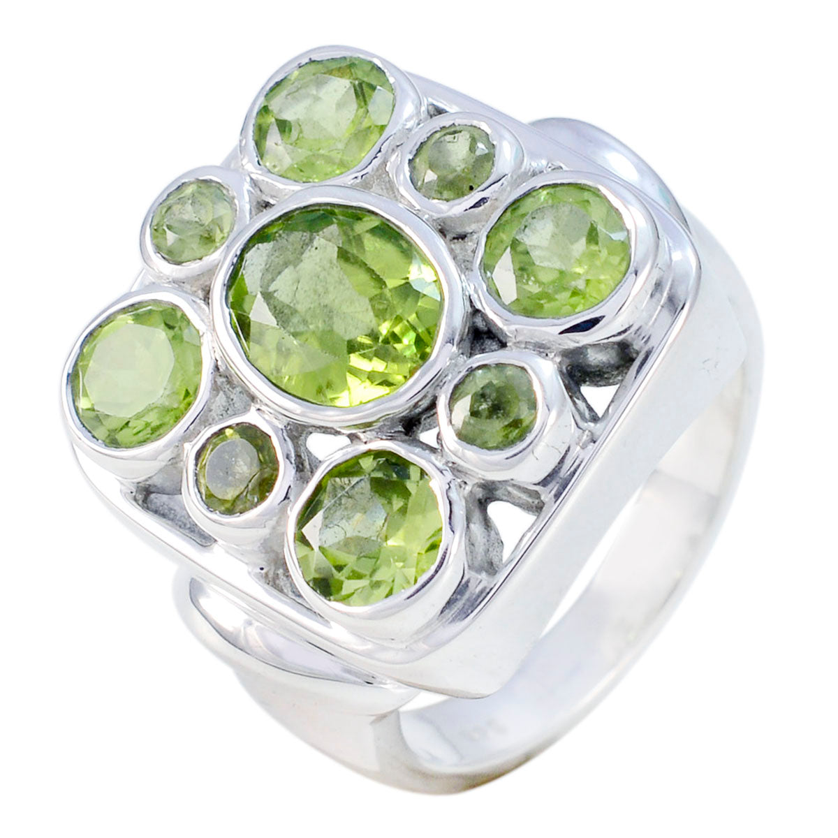 Peridot Navratna Spanish Sterling Silver Green Gemstones Statement Retro Ring Jewelry