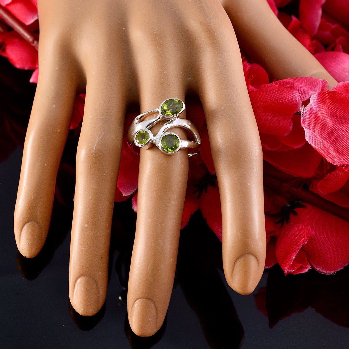 Peridot Trilogy German 92.5 Silver Green Gemstone Classic Boho Ring Jewellery