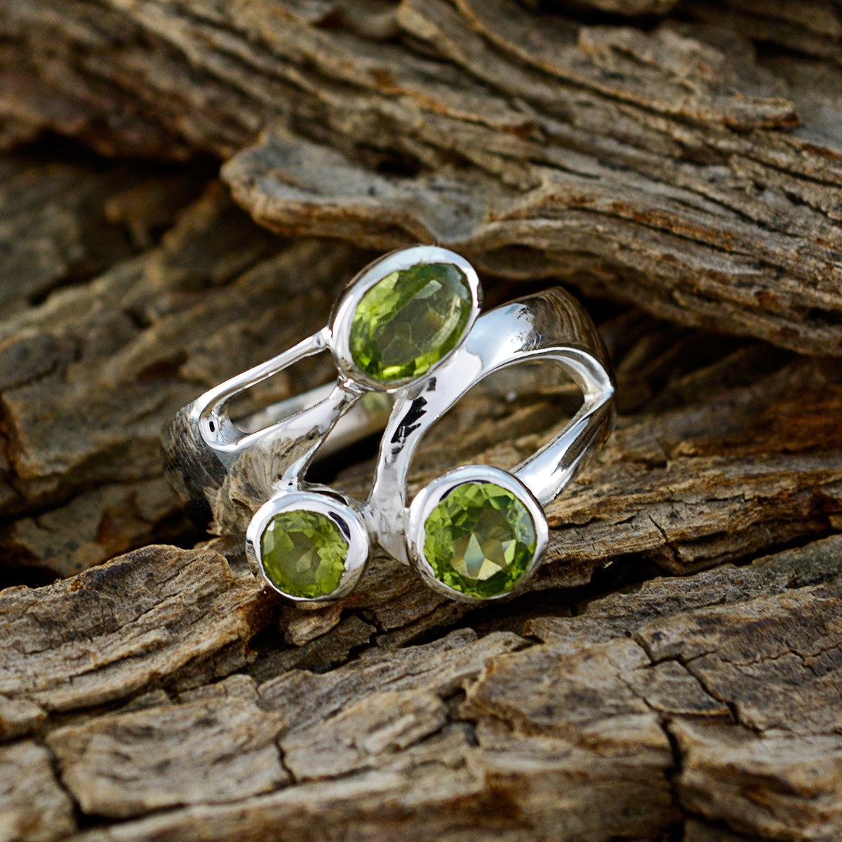 Peridot Trilogy German 92.5 Silver Green Gemstone Classic Boho Ring Jewellery