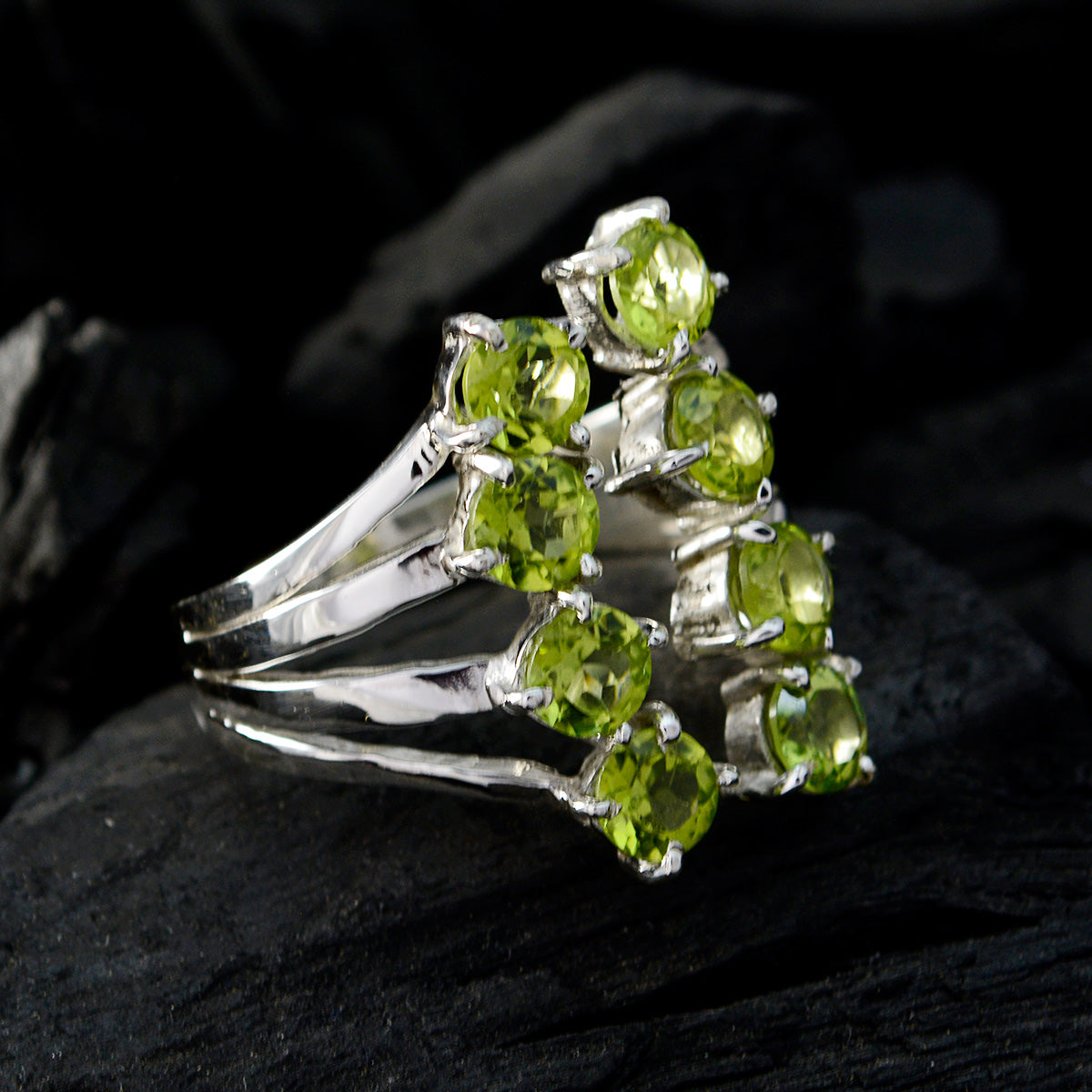 Peridot octa French 925 Silver Green Gemstones Eye catching Contemporary Ring Jewellery