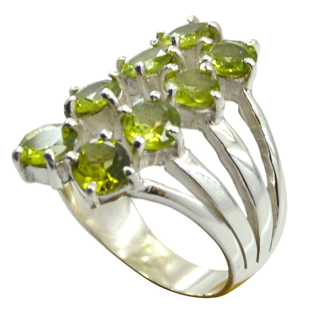 Peridot octa French 925 Silver Green Gemstones Eye catching Contemporary Ring Jewellery