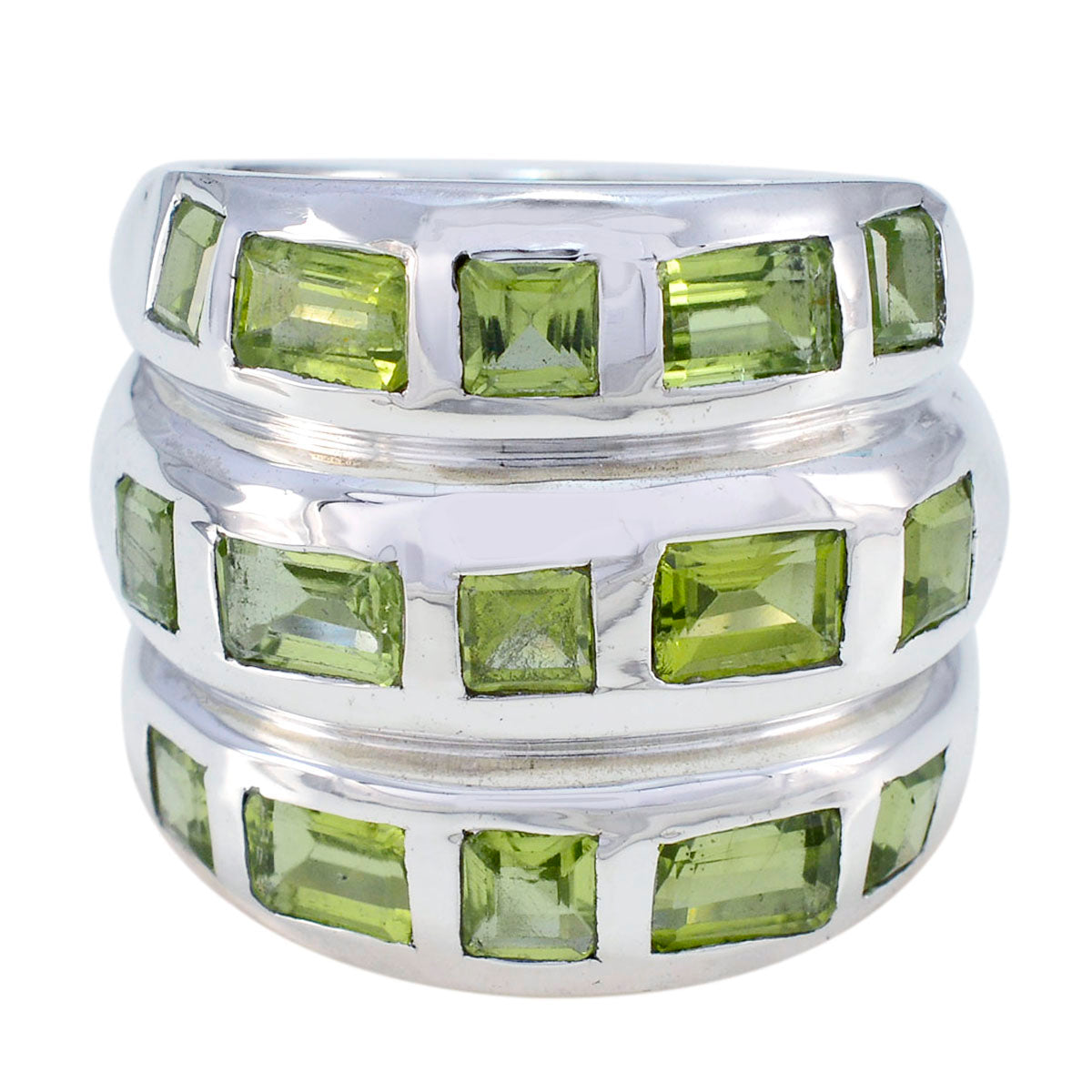 Peridot multiple Italian Sterling Silver Green Gems Chunky Cocktail Ring Jewellery