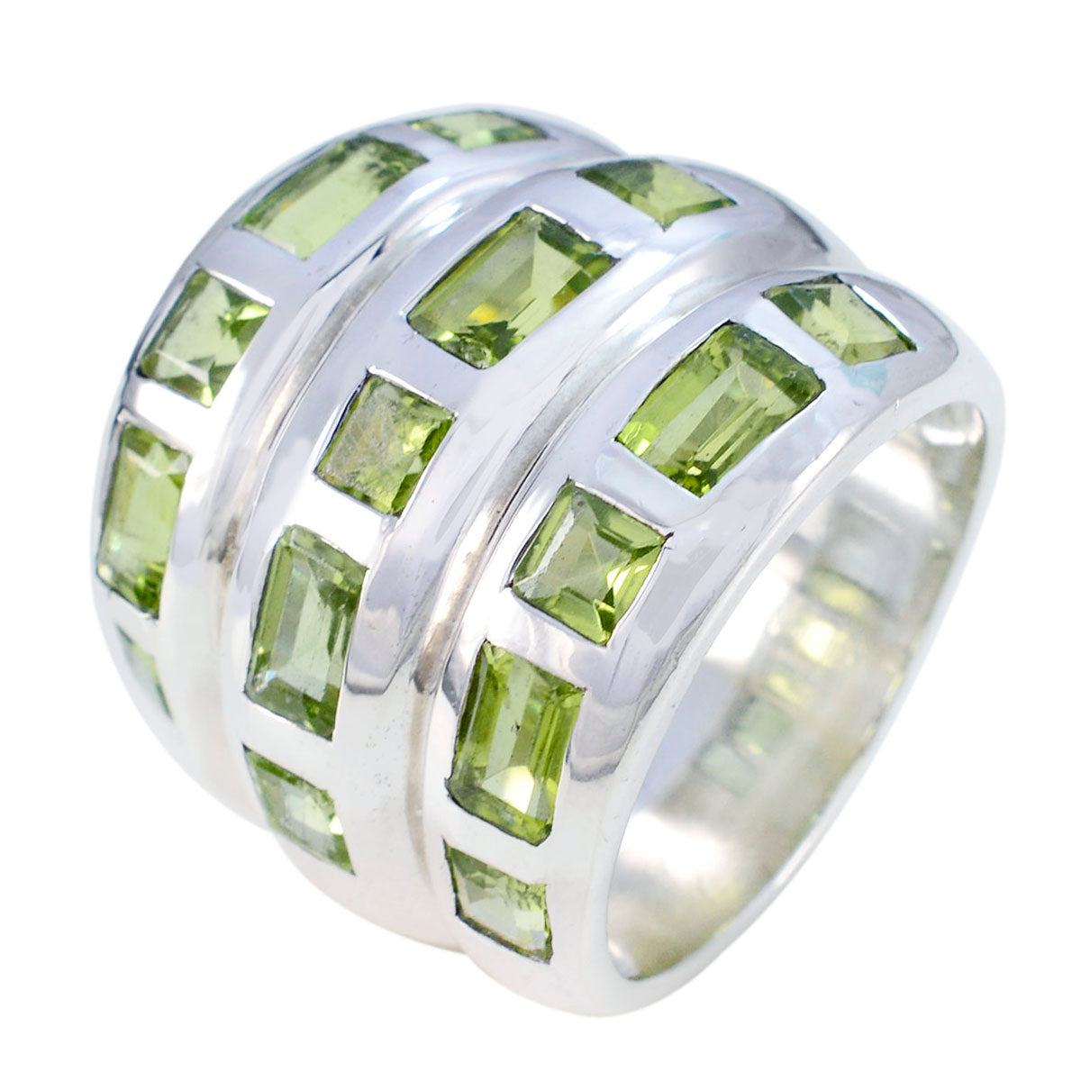 Peridot multiple Italian Sterling Silver Green Gems Chunky Cocktail Ring Jewellery Второстепенное изображение товара
