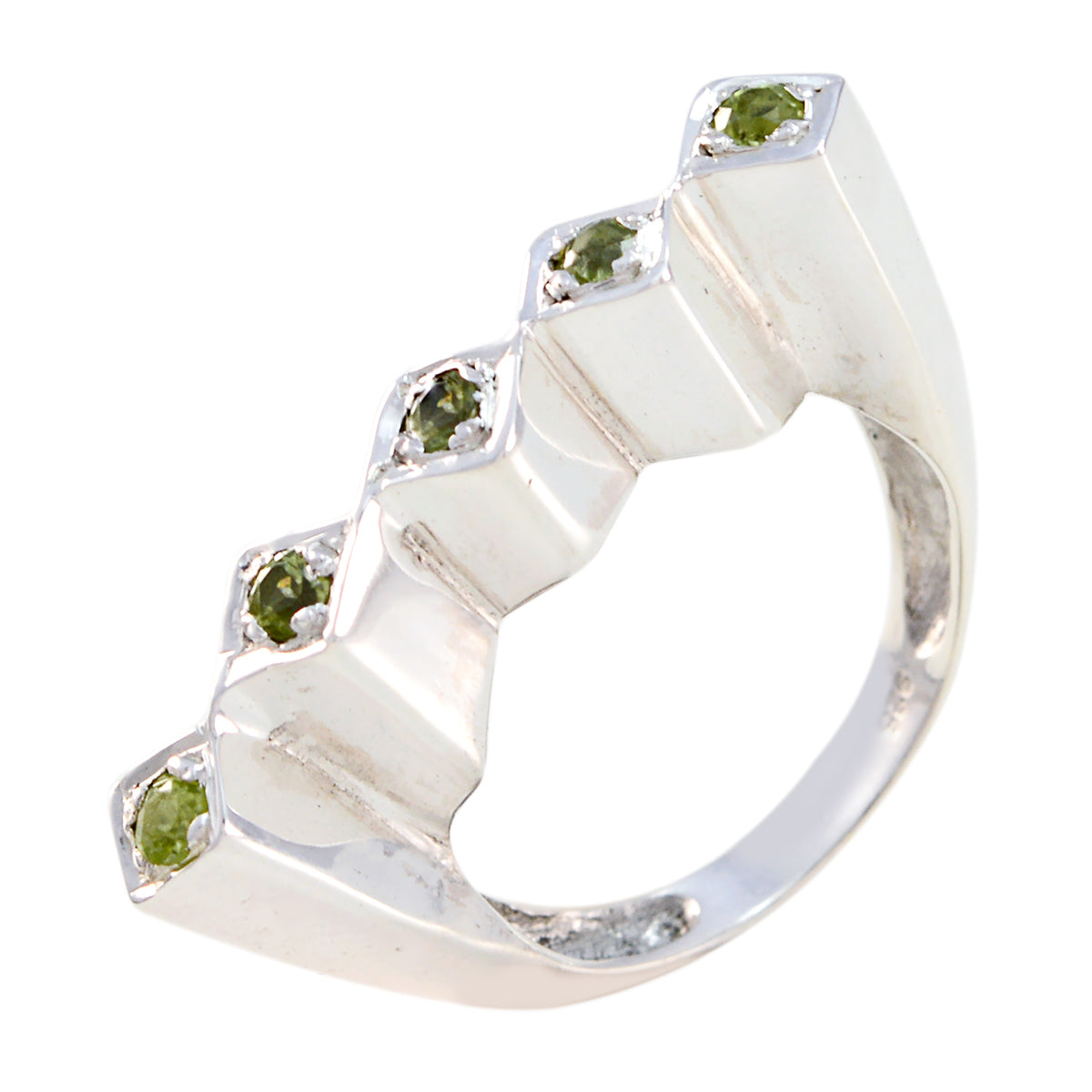 Peridot Penta Indian 925 Silver Green Gems Mid weight Artisan Ring Jewelry Главное изображение товара
