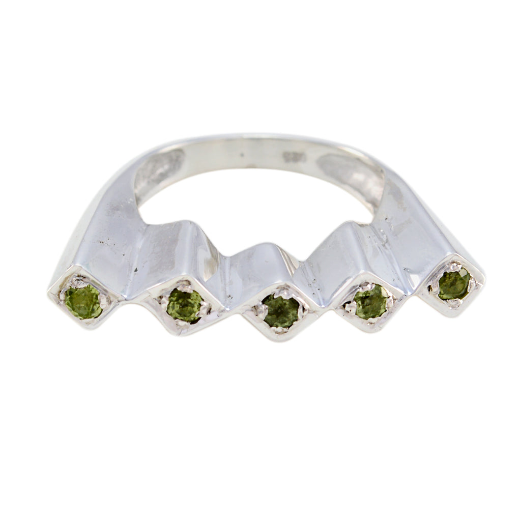 Peridot Penta Indian 925 Silver Green Gems Mid weight Artisan Ring Jewelry