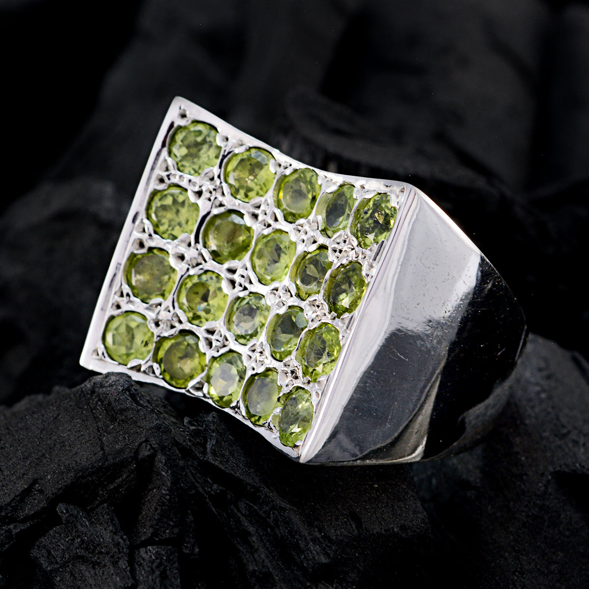 Peridot multiple German Sterling Silver Green Gems Chunky Cocktail Ring Jewellery
