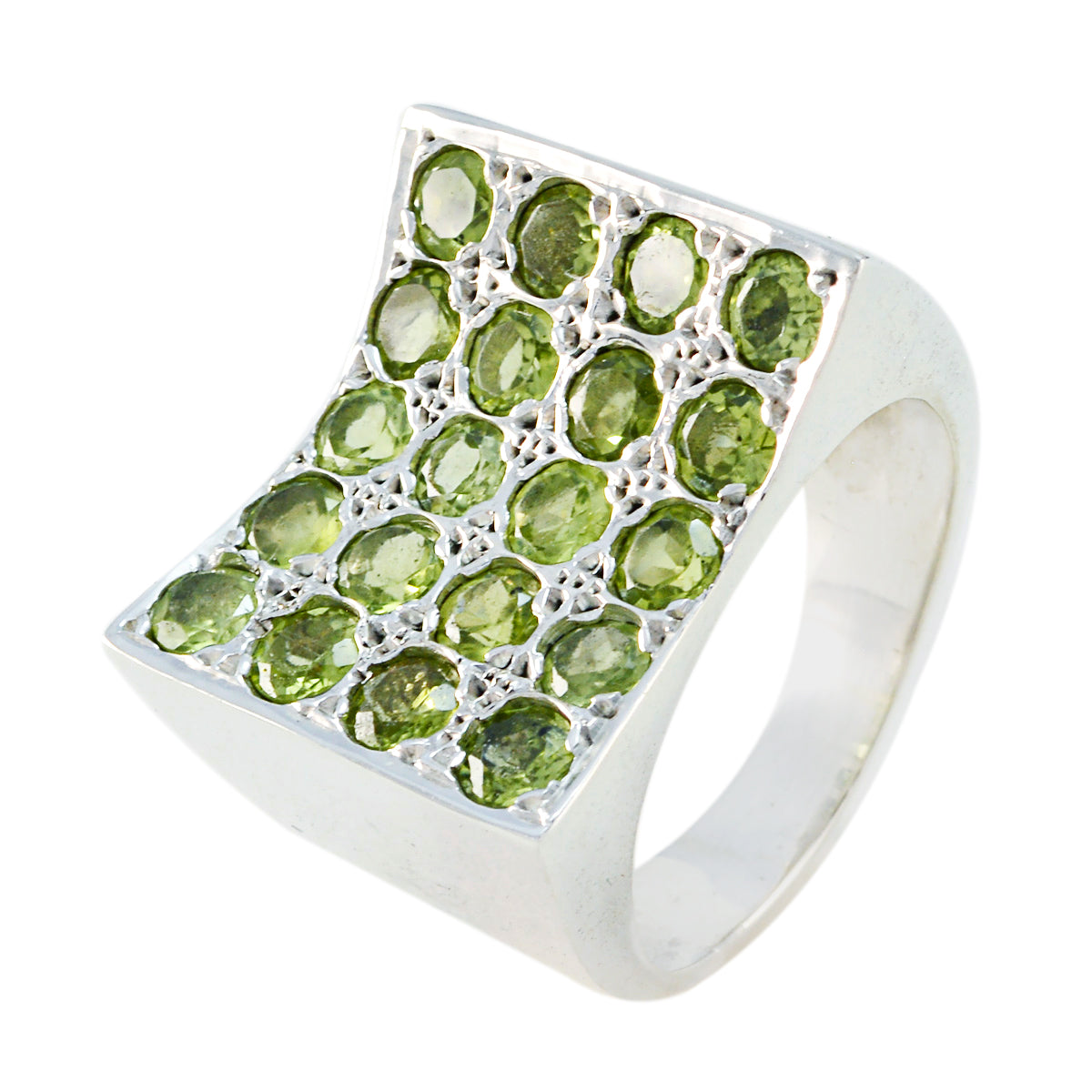 Peridot multiple German Sterling Silver Green Gems Chunky Cocktail Ring Jewellery