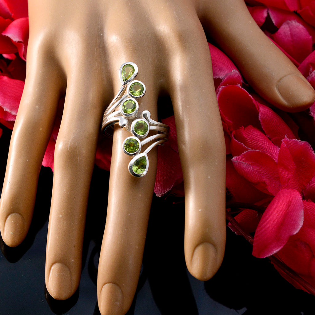 Peridot Hexa Indian Sterling Silver Green Gems Versatile Contemporary Ring Jewelry