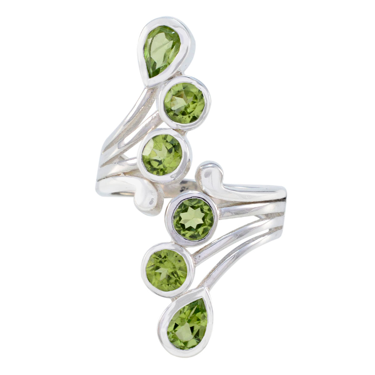 Peridot Hexa Indian Sterling Silver Green Gems Versatile Contemporary Ring Jewelry Immagine principale del prodotto