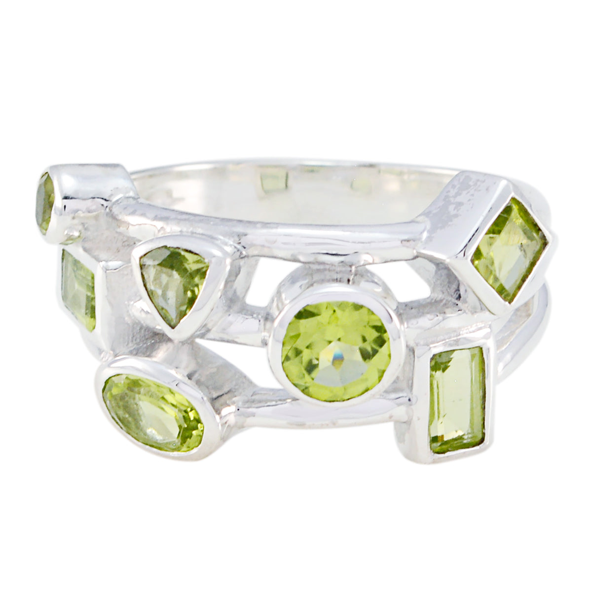 Peridot multiple Moroccan 925 Silver Green Gems Eye catching Modern Ring Jewelry