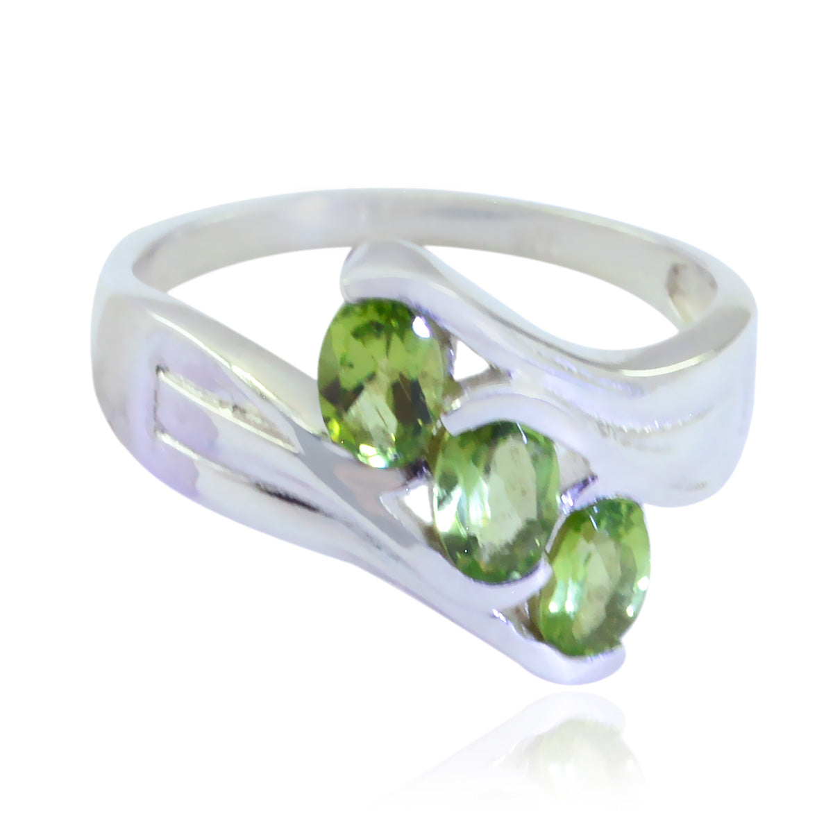 Peridot Trilogy French 925 Silver Green Gemstones Tiny Artisan Ring Jewelry Huvudsaklig produktbild