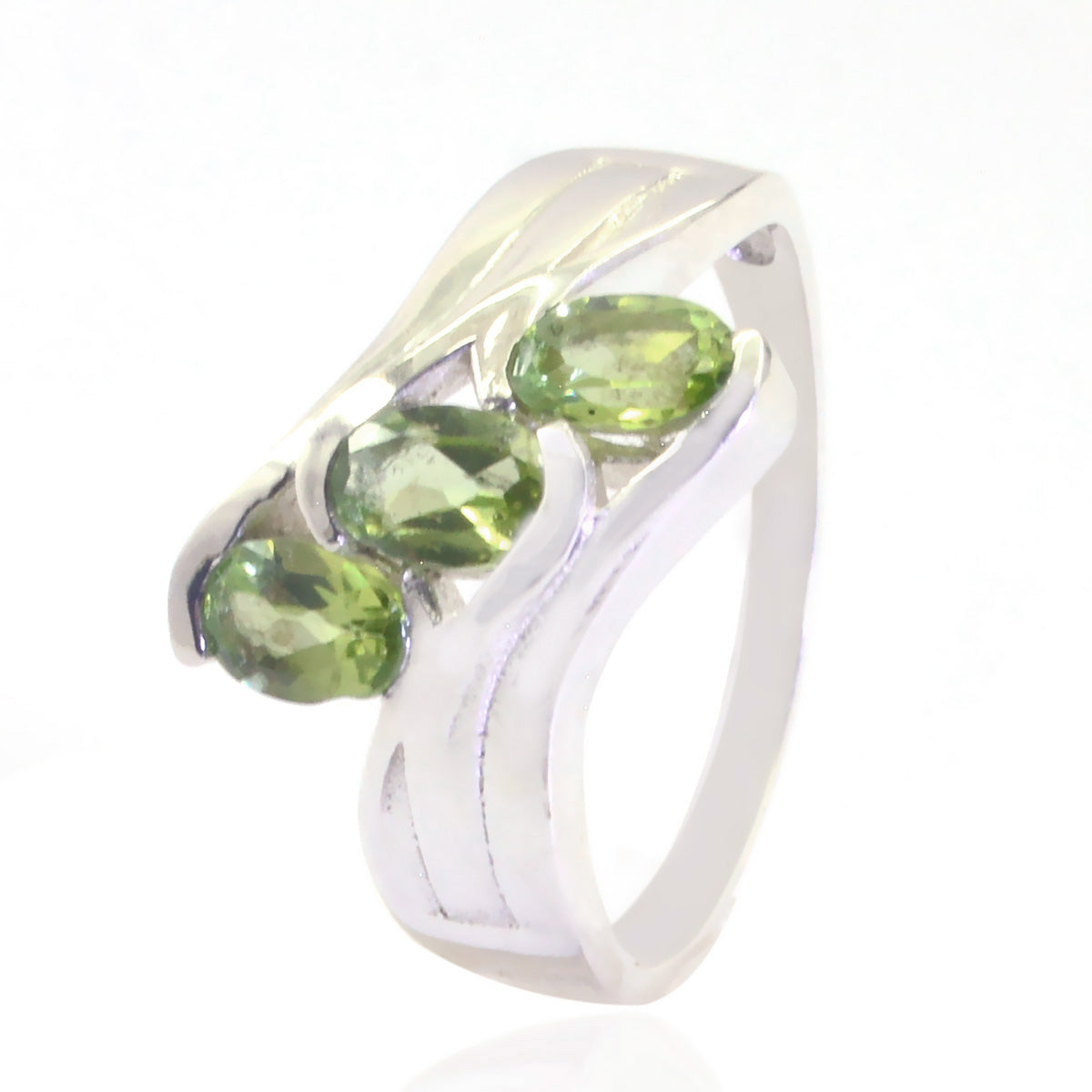 Peridot Trilogy French 925 Silver Green Gemstones Tiny Artisan Ring Jewelry