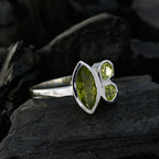 Peridot Trilogy French Sterling Silver Green Gemstones Slim Romantic Ring Jewellery