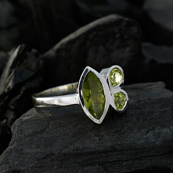 Peridot Trilogy French Sterling Silver Green Gemstones Slim Romantic Ring Jewellery