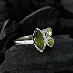Peridot Trilogy French Sterling Silver Green Gemstones Slim Romantic Ring Jewellery