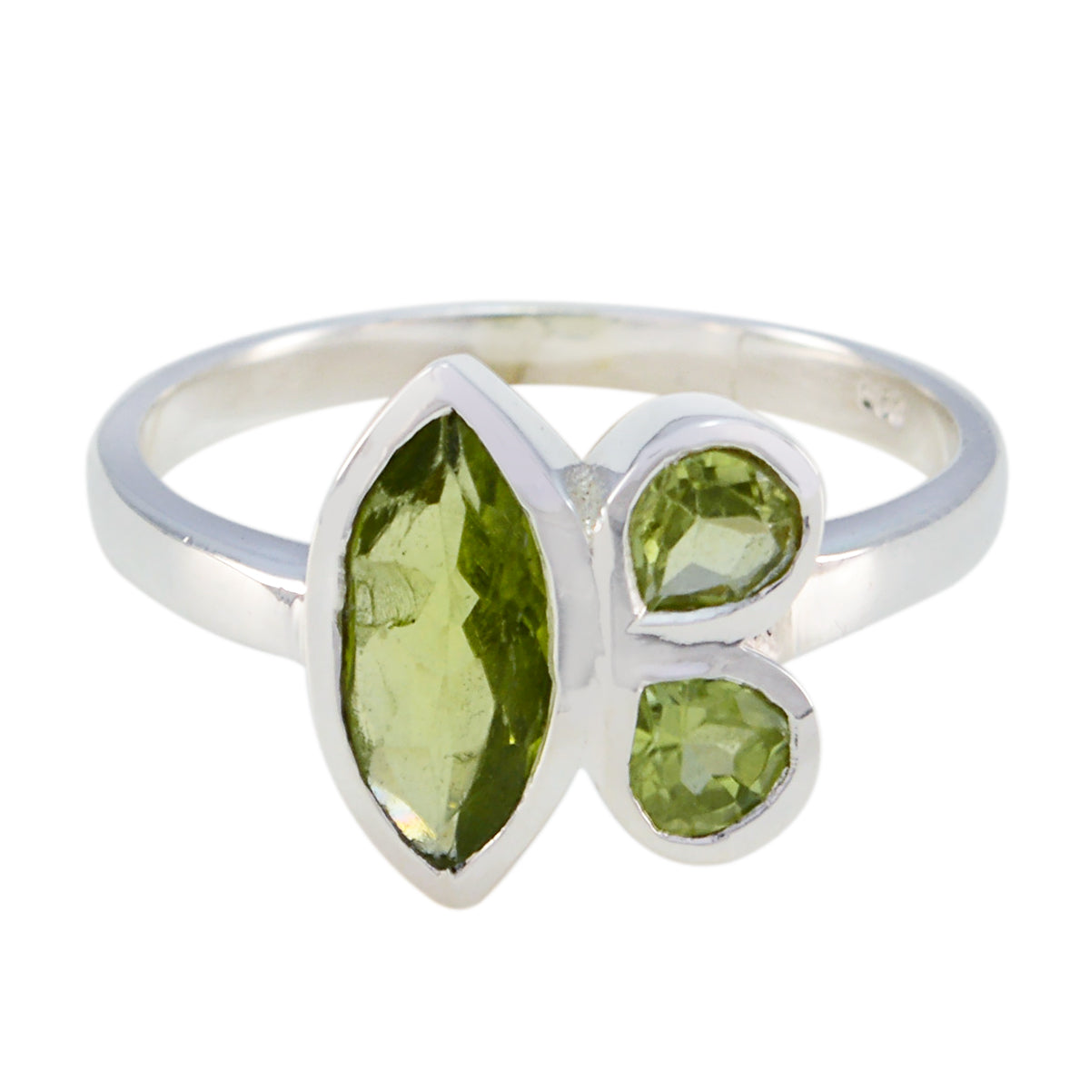 Peridot Trilogy French Sterling Silver Green Gemstones Slim Romantic Ring Jewellery Huvudsaklig produktbild