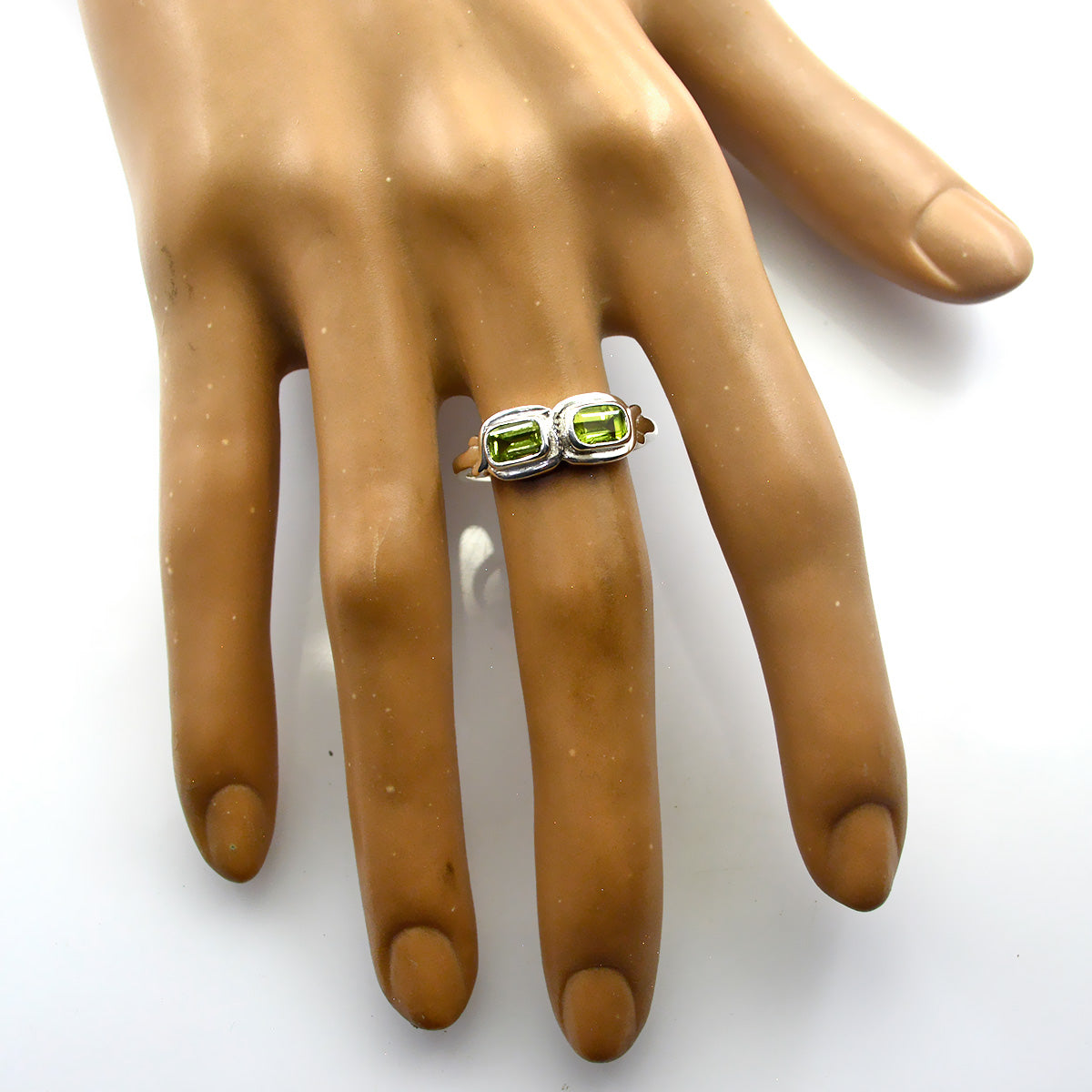 Peridot Toi et Moi Moroccan 92.5 Silver Green Gemstone Featherlight Trendy Ring Jewellery Secondary image